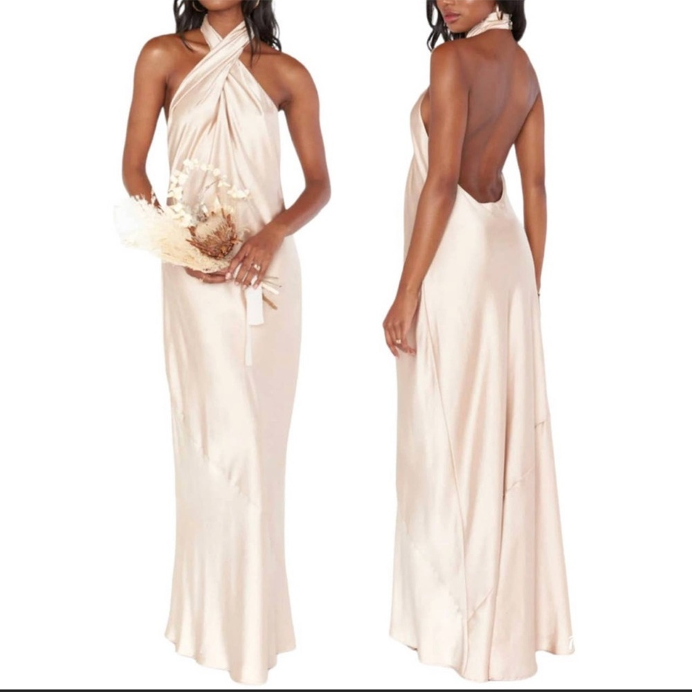 Show Me Your Mumu Jasmine Halter Maxi Dress Champagne -Medium, ALTRD TO SZ SMALL